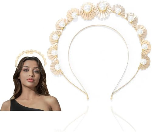 Flayem Gold Halo Haarreif Krone Perle Haarband Hochzeit Braut Stirnband Für Damen und Mädchen