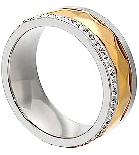Beydodo Edelstahl Ring Damen, Partner Ringe Bicolor 8MM mit Zirkonia Frauen Ring Personalisiert Nickelfrei Silber Gold Größe 62 (19.7)
