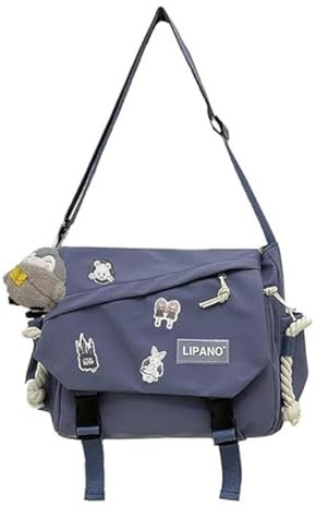 Inshere Cute Messenger Bag with Kawaii Pins and Ornament, Casual Y2K Crossbody Bag for Women Men Blue