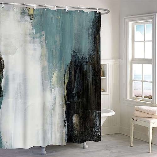 MIRRORANG Abstrakter moderner Kunst-Duschvorhang, Ölgemälde-Pinsel-Striche Badezimmer-Duschvorhang Set mit 12 Haken,183x183cm