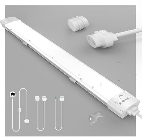 KUKUMAO LED Batten Light 6000K Daylight, Linkable LED Fluorescent Strip 4000LM Fitting for Garage, Workshop, Office, Wall, Kitchen, Shed, IP65 Plug in Ceiling Light Strip, 4FT, 120cm, 36W.