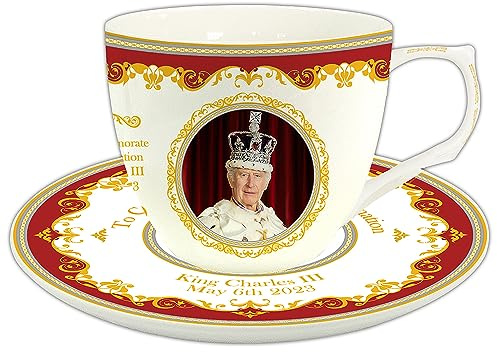 Lesser & Pavey Royal Heritage King Charles III Cup & Saucer Set | His Majesty King, Commemorative Gift, British Designed, Limited Edition, Royal Heritage