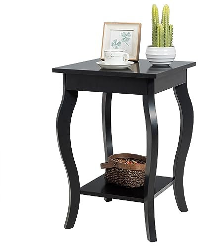 LIFEZEAL Nachttisch, Beistelltisch Holz, Wohnzimmertisch mit 2 Ebenen, Niedriger Sofatisch für Schlafzimmer, Wohnzimmer, 40 x 40 x 60 cm (Schwarz 1er)