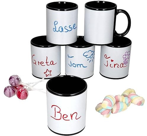 MamboCat Carina 6er Set Mehrwegbecher schwarz I 300 ml I zum Beschriften & Bemalen I Porzellan-Kaffeebecher mit Henkel für 6 Personen I Tassen für Heißgetränke wie Tee, Kakao & Co