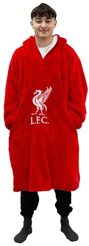 Character World Hugzee Oversized Wearable Hooded Fleece | Super Warm and Cosy Premium Sherpa Lined, Liverpool FC Redout Design | Perfect For Teens, Women and Men, One Size Suggested Height 110cm+