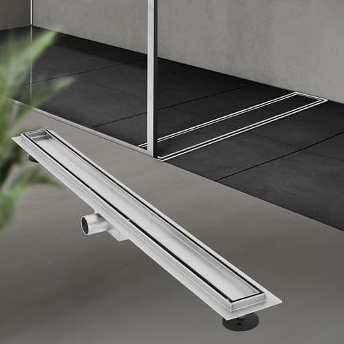 LuxeBath Duschrinne 90cm 2in1, befliesbar, extra flach, Edelstahl, Silber, Doppelseitige Bodenablauf, Komplettset Bodenbefestigung, Duschablauf, Siphon mit Geruchsstop, Haarsieb, Ablaufrinne Dusche