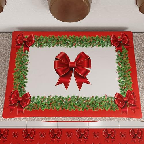 PETTI Artigiani Italiani - Coprifornello Natalizio, Coprifornello Cucina Natalizio, Copri Piano Cottura 50x70 cm, Coprifuochi Fiocco Rosso, 100% Made in Itay
