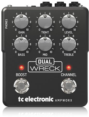 TC Electronic DUAL Wreck PREAMP Gitarrenpedal | Zweikanal-Gitarrenpreamp mit unabhängigen Kanalsteuerungen, Pre/Post Boost und separaten Ausgängen für DI und Kopfhörer
