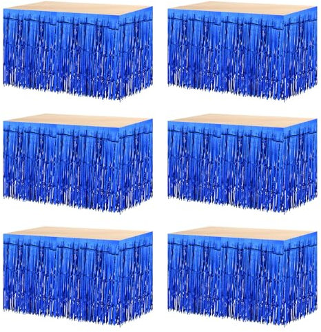 sourcing map 6 Stk 29x108 Blau Metallic-Folie Fransen Lametta Tisch Röcke für Rechteckige Tische Lametta Hintergrund Vorhang für Hochzeit Geburtstag Party Dekoration