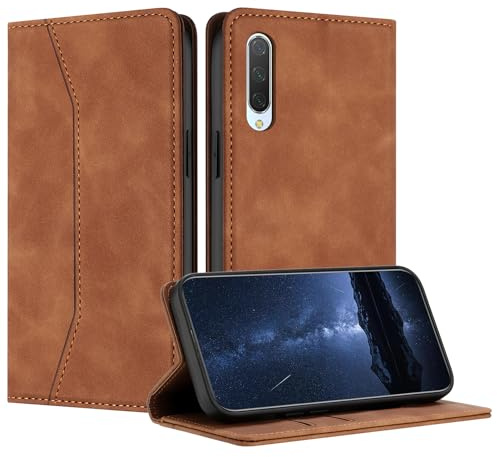 Mo-Beauty Hülle Kompatibel mit Xiaomi Mi 9 Lite, Handyhülle Xiaomi Mi 9 Lite, PU Leder Flip Klappbare Stoßfest Schutzhülle Magnet Kartenfach Ledertasche Klapphülle für Xiaomi Mi 9 Lite(Khaki)