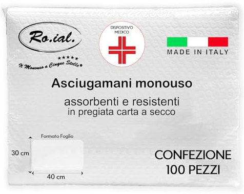 GM 100 Pezzi Salviette Asciugamani Monouso di Carta a Secco Mis. 30x40 Cm - Pannetti Monouso Post parto, Morbidissimi e Soffici con Goffratura a S - Per Pulizia Anziani o come Carta Mani