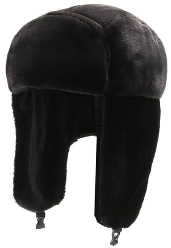 Warme Trooper-Mütze, Plüschmütze, einfarbig, abnehmbar, elastisch, winddicht, Schneeklappe, Schwarz, Schwarz , 1