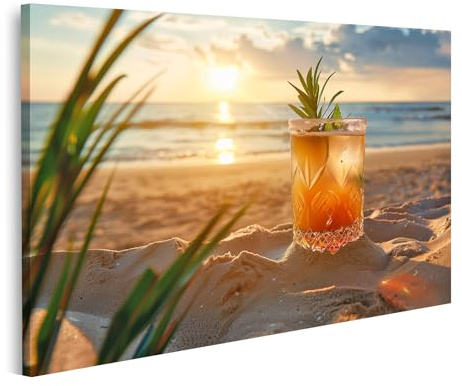 islandburner Bild auf Leinwand Luxuriöses Cocktail-Motiv am Strand als Wandbild Wohnzimmer Strandbar Cocktail Luxus Wandbilder Bilder
