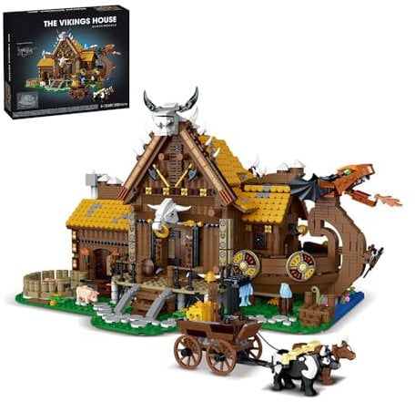 barweer Klemmbausteine Nordische Wikinger Haus, Vikings Architecture Häuser Modell, MOC House Modular Buildings,Geschenkbox Set für Erwachsene und Kinder Mork(3129 Teile)