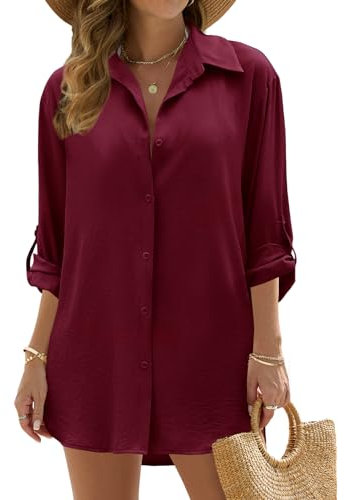 Vijamiy Camicia Donna Elegante Casual V-Neck Camicie Lunghe Camicetta Donna Taglie Forti Camicia Oversize Lino Donna alla Moda, Casual e Versatile(Rosa,M)