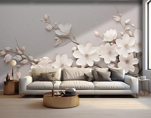 Fototapete 3d effekt tapete Abstrakte weiße Magnolie Vlies Tapeten Wandtapete Wohnzimmer Schlafzimmer Wand Dekoration Moderne 350CM(B)*256CM(H)