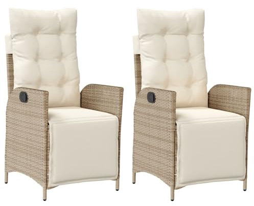 vidaXL Gartensessel mit Fußteil 2 STK., Gartenstuhl Verstellbare Rückenlehne Fußteil, Sessel Stuhl Stahlrahmen, Gartenmöbel, Beige Poly Rattan