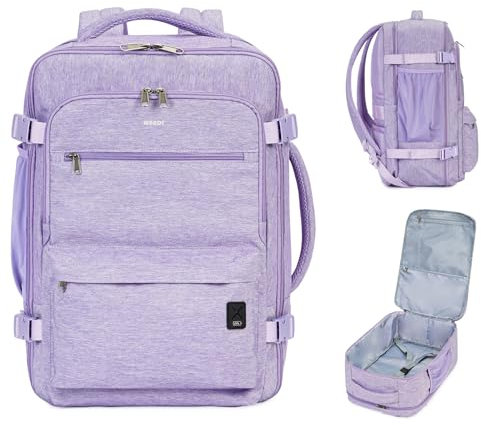 WANDF Handgepäck Rucksack 45x36x20cm für Easyjet Airlines, Untersitz-Reise-Handgepäck-Tasche mit Nassfach, 17-Zoll-Laptop-Rucksack für Männer und Frauen (Lila)