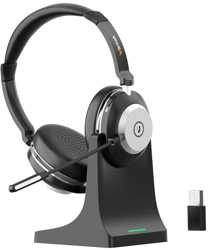 Wantek Cuffie wireless con microfono, Cuffie senza fili Bluetooth con stazione di ricarica o USB Dongle per PC Ufficio Zoom Skype Laptop