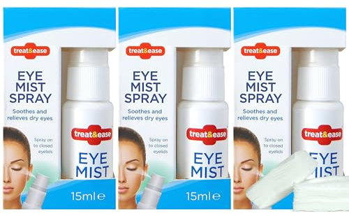 Eye Spray for Dry & Irritated Eyes - Pack of 3 | 20Pc Soft Cotton Pads | Instant Relief for Dry, Tired, Itchy Eyes | Refreshing & Soothing Mist | Long-Lasting Protection & Treatment