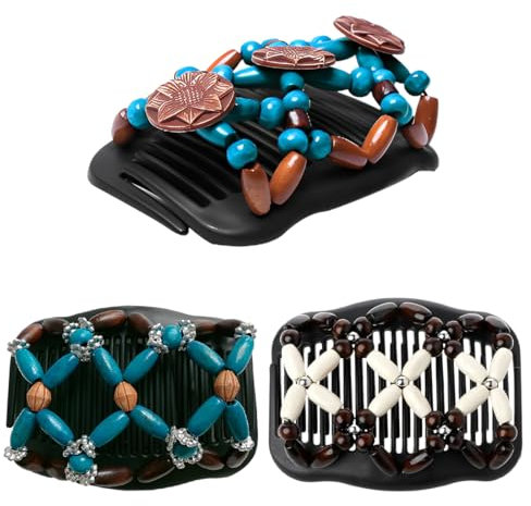 3PCS Peigne Magique, Peigne de Cheveux Extensible, Peigne à Cheveux Magique perlé, Peignes de Cheveux Extensible Double Clips, Pince Cheveux Femme pour Femme Fille, Clips Magic hair comb