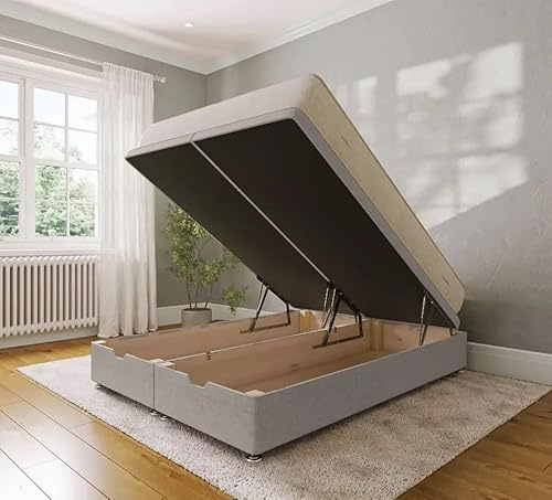 beds & bolts furniture Divan Ottoman Storage Bed Gas Lift Frame Base End Lift Opening (Plush Grey, 5ft King Size)