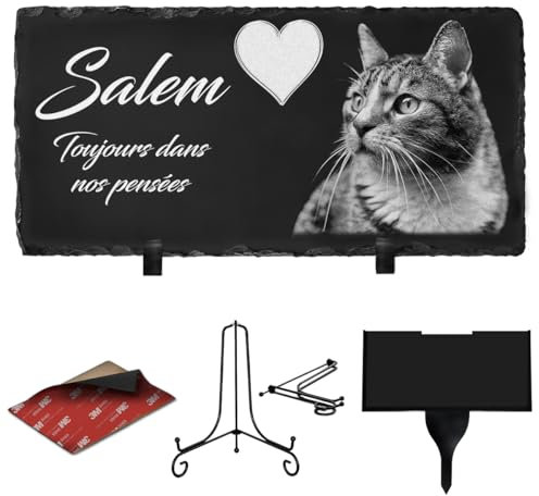 ETERNEL - Plaque Funéraire Personnalisée Cœur pour Animaux - à Planter, à Coller ou à Poser, Chien, Chat, Animaux De Compagnie, Multisupports, Ardoise ou Granit, Photo et Texte au Choix, Hommage