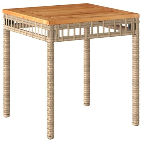 Makastle Gartentisch Wetterfest Holzplatte Beistelltisch Teetisch Kaffeetisch Couchtisch Balkontisch Gartenmöbel mit Stahlrahmen, Beige 38x38x42 cm