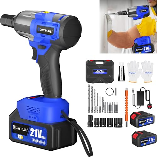 Cordless Brushless Impact Wrench & Eletric Drill, High Torque 420N.m with 2X 3Ah Batteries & Charger, 4pcs Impact Sockets & 12 Drill Accessorie