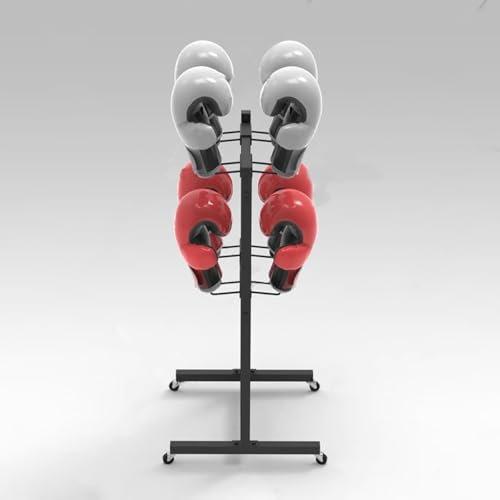 WDJBPSH Rolling Boxing Gloves Hanging Rack, Home Glove Dry Holder with 8 Hooks, Black Boxing Gloves Target/Fitness Equipment Storage Rack, Convenient & Space-Saving