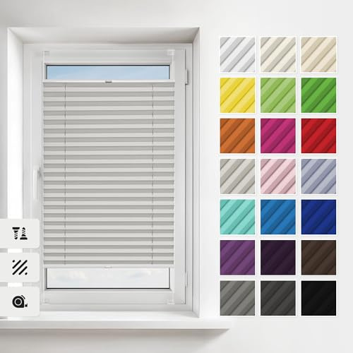 Estika Plissee mit Bohren 95 x 180 cm – Grau – Verdunkelungsplissee zum Anschrauben für Fenster, Blickdicht, inkl. Montagezubehör