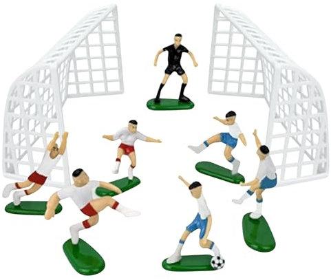 Football Cake Toppers, Personalised Cake Toppers, Football Cake Decorations with 3 Red 3 Blue Players 1 Black Referee and 2 Goal Nets, Football Party Decorations for Boy Men Birthday Soccer Theme
