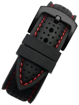 SYFCSEW Bracelet de montre étanche en caoutchouc de silicone souple et respirant for homme 20 mm 22 mm 24 mm compatible avec la chaîne de montre de sport Seiko Citizen Mido Tissot(Red line-black,23mm)