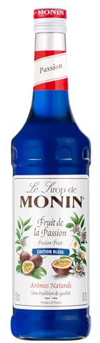 MONIN - Sirop de Fruit de la Passion Edition Bleue - Pour Cocktail & Soft - Arômes Naturels - Bouteille en Verre - 70 cl