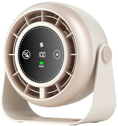 Justup USB-Tischventilator, 3000mAh Wiederaufladbar Klein USB Ventilator mit LED-Anzeige, Hängbarer Tischventilator für Schlafzimmer, Büro, Küche, Wohnzimmer und Zuhause (Beige)