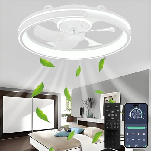 AJZXQM Ventilador de Techo con Luz Silencioso, 64W Regulable Lampara Ventilador Techo,Ventiladores de Techo Modernos con Control Remoto y APP, 6 Velocidades, Reversible, Temporizador, Blanco