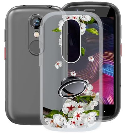 KJYFOANI Handyhülle für Unihertz Jelly 2e (3.00), Transparent Weiche Silikon Schutzhülle mit 360° Drehbar Handy-Ringhalter, FallSchutz Bumper Hülle für Unihertz Jelly 2e - Birnenblüte