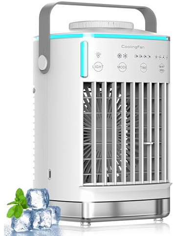 Mesen Climatizzatore mobile, 3 in 1 con raffreddamento ad acqua, 700 ml, senza tubo di scarico, condizionatore d'aria portatile con 4 modalità e 7 tipi di luci colorate per scrivania, casa