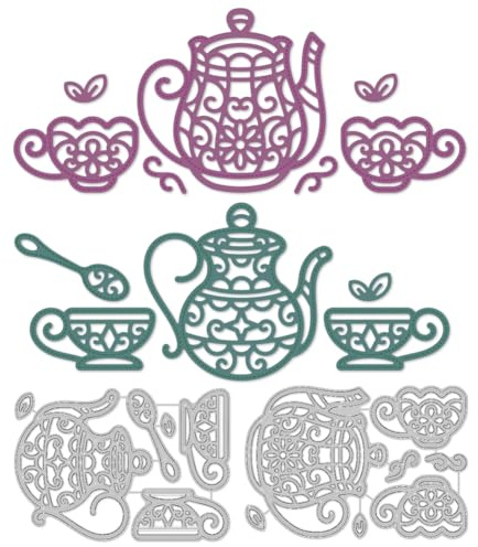 DELORIGIN Patterned Teapot Cutting Dies Card Making Die Stencil Carbon Steel Tableware Cup Die Cuts Scrapbooking Embossing Template for Greeting Cards Craft Album Invitation Festivals Gift Decor