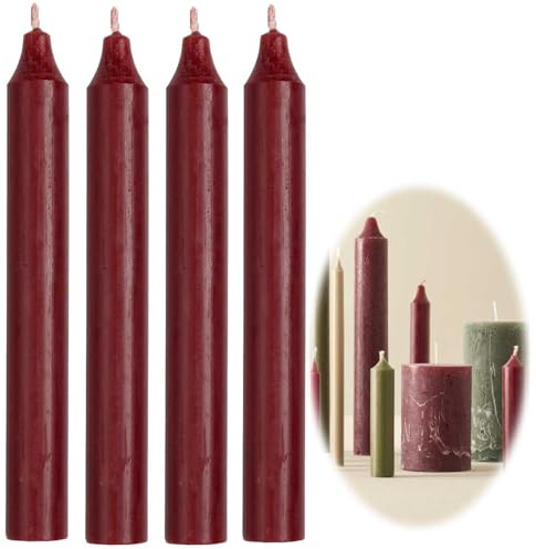 LS-LebenStil Exklusive Stabkerzen 4 Stück Ribe Rustik Rot Bordeau 18x2,2cm | Made in der EU - Set Spitzkerzen Tafelkerzen für die perfekte Tischdeko Hochzeit Taufe Advent Weihnachten Unparfümiert