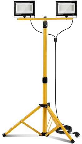 Eikuavons LED Baustrahler mit Stativ, 2x50W Strahler 6500K Kaltweiß, IP66 Wasserdicht Höhenverstellbar Stativ und 3m Kabel Stecker, Einstellbare Richtung, für Garage Baustelle