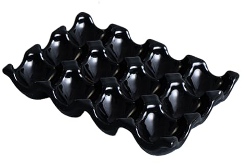 Porta di uova in ceramica, 12 tazze di vassoio di uova in ceramica resistente al calore, vassoio di stoccaggio decorativo facile da pulire per frigorifero da banco, supporto nero.