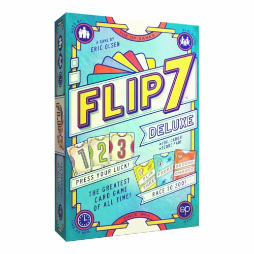 USAopoly | Flip 7 Deluxe | Kartenspiel, Eigenständiges Spiel, Englische Sprache, Holografische Folienkarten, Risiko-Strategie, Ab 8 | 3+ Spieler | 20 Minuten