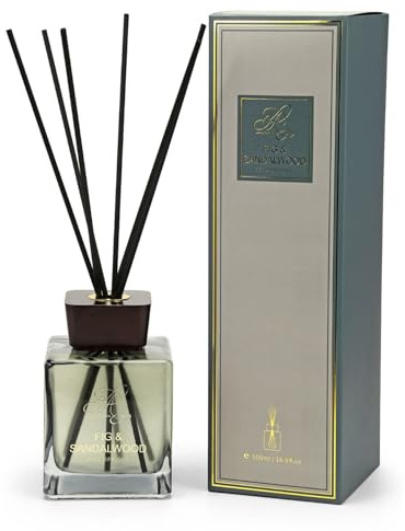 Luxury Reed Diffuser 500ml, Fig & Sandalwood Room Diffusers, Long Lasting Air Fresheners Home Fragrance, Square Glass Bottle with Black Diffuser Reeds for Home, Office, Kitchen & Bathroom