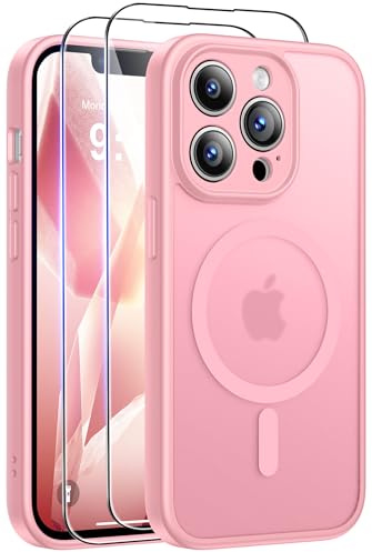 Qasyfanc Funda para iPhone 13 Pro MAX Compatible con MagSafe, Rosa Claro | Circulo Magnetico, 2 Protector Pantalla,Protección De Cámara, Carcasa Antigolpes, Anti-Arañazos Respaldo