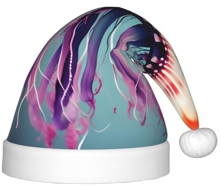 LLOTPQ Weihnachtsmütze für Kinder – Festliche Nikolausmütze mit Quallen-Druck-Design, perfekt für Urlaubspartys und Winterkleidung