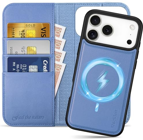 SHIELDON 2 IN 1 Hülle für iPhone 17 Pro Max 6,9 5G, Glyzinie Violett | Echtleder, Kabelloses Laden, Abnehmbar, Ständer, Handy-Ösen, RFID Blocker, Stoßfeste Handyhülle, Magnet Klapphülle