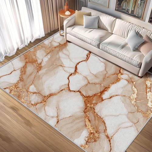 AUWUUA Moderne, waschbare Teppiche in Marmoroptik, 220 x 260 cm, Terrakotta, luxuriöser, kurzfloriger und Rutschfester Teppich für Wohnzimmer, Schlafzimmer, Küche, Esszimmer und Büro