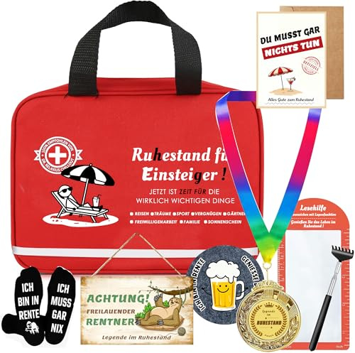 ImnBest Rentner Geschenk Männer, Ruhestand Geschenk mit Lustige Socken, Medaille für Rentner, Rückenkratzer, Grußkarte, Abschiedsgeschenk Kollegen