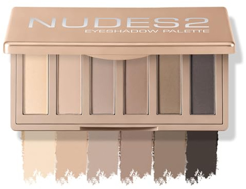 Nudes 2 Serie Mini Lidschattenpalette, 6 matte Nude-Taupe- und Braun-Neutraltöne für die Augen, Ultra-mischbar, Langanhaltend, Reisefreundliche Größe mit Spiegel